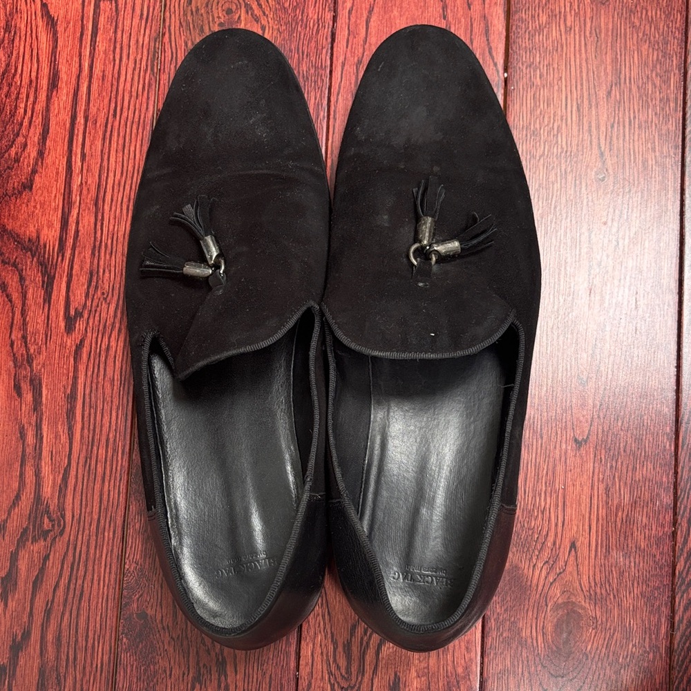 Black Suede Loafers with Tassel Accents